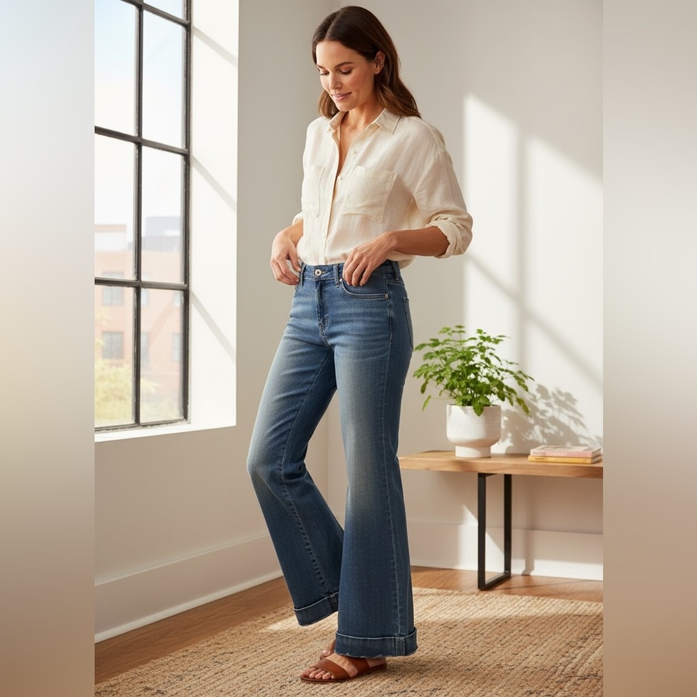 bebe Medium Blue High-Rise Flare Jeans